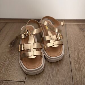 SHEFIT Metallic Gold Strappy Platform Sandals